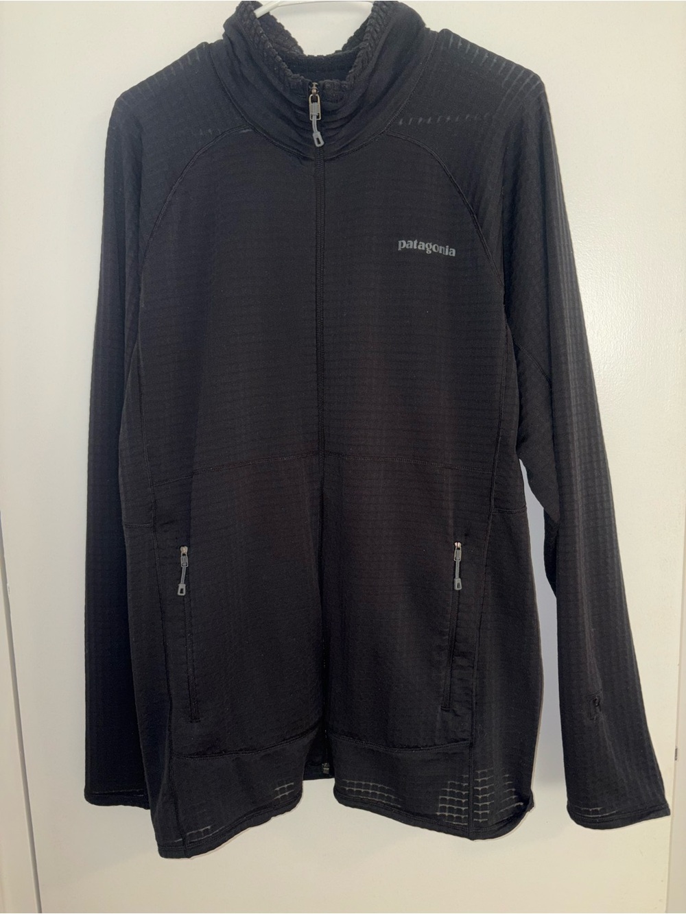 Patagonia R1 Midlayer Jacket Mens XL Black Power Dry Full Zip Waffle-Knit